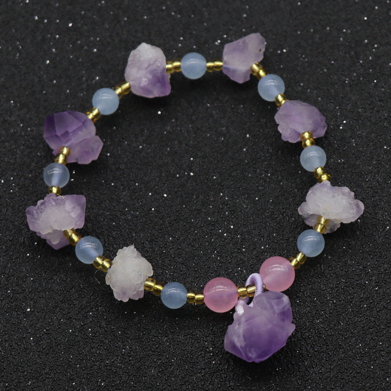 Lavender Amethyst Raw Stone Bracelet Amethyst Cluster Raw Amethyst Teeth European and American Style Bracelet