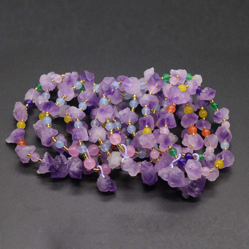 Lavender Amethyst Raw Stone Bracelet Amethyst Cluster Raw Amethyst Teeth European and American Style Bracelet
