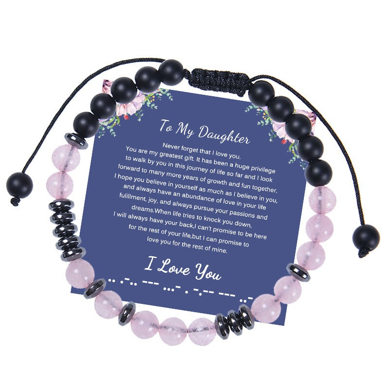 New To My Daughter Password Bracelet 6MM Powder Crystal Frosted Stone Bracelet