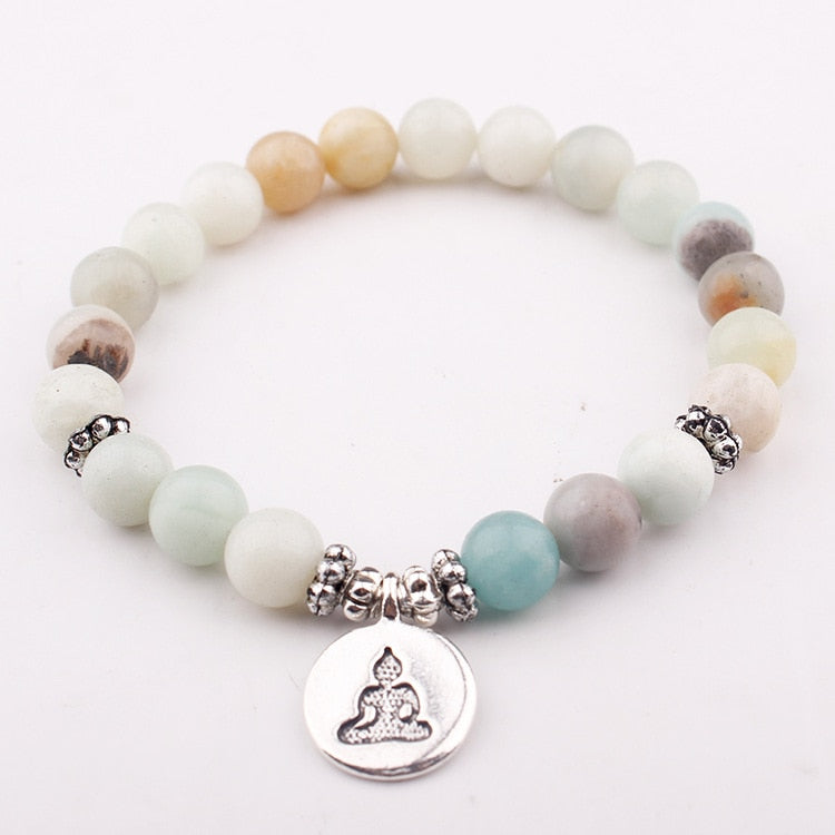 Namaste Wrist Mala Lotus Bracelet Natural Amazonite Meditation Healing Bracelet Mala Bracelet