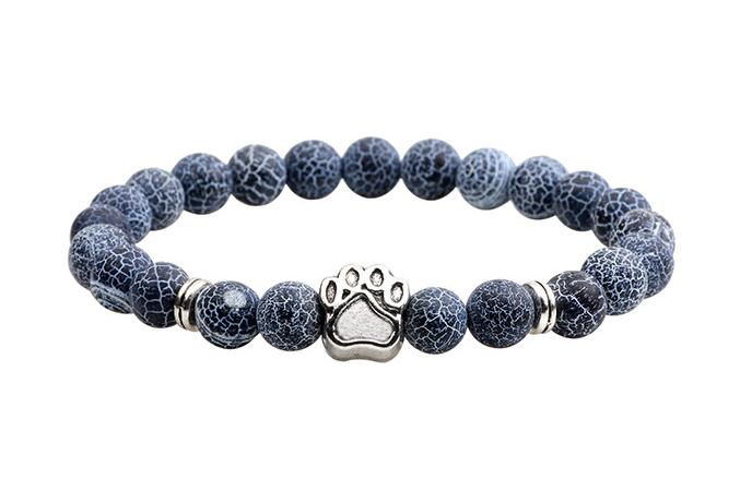 Dogs Cat Paw Natural Stone Lava Beads Bracelets Elastic Rope Fashion Men Women Unisex Wristband Trendy Jewelry