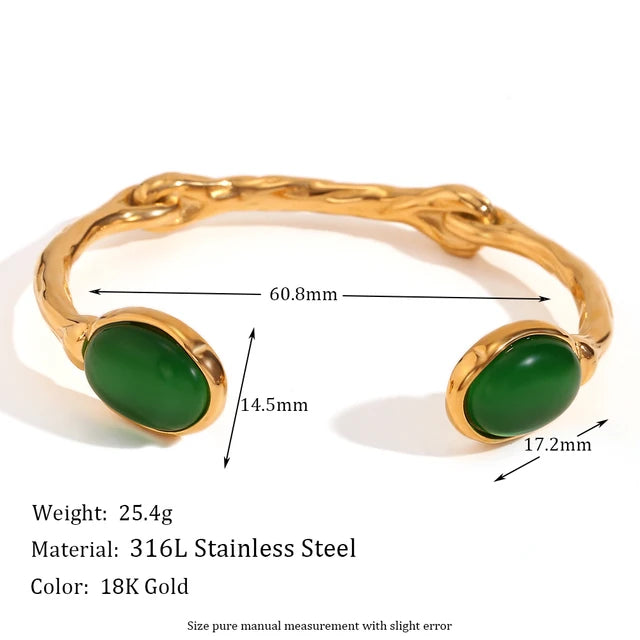 Natural Stones: Green Agate, Pink Crystal, 18K Gold Plated 316L Stainless Steel Bracelets