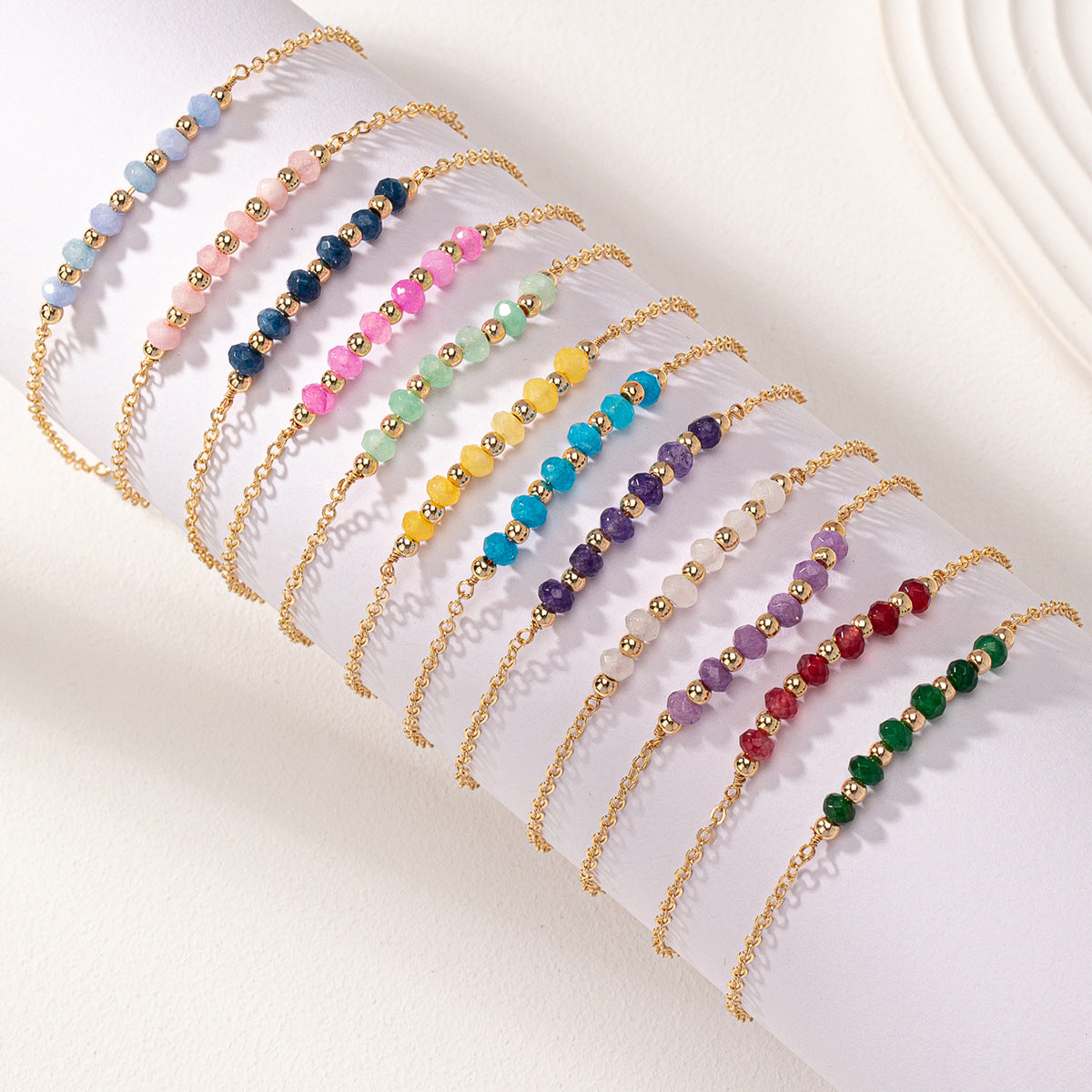 Multiple gem choices. Delicate chain natural stone bead bracelets