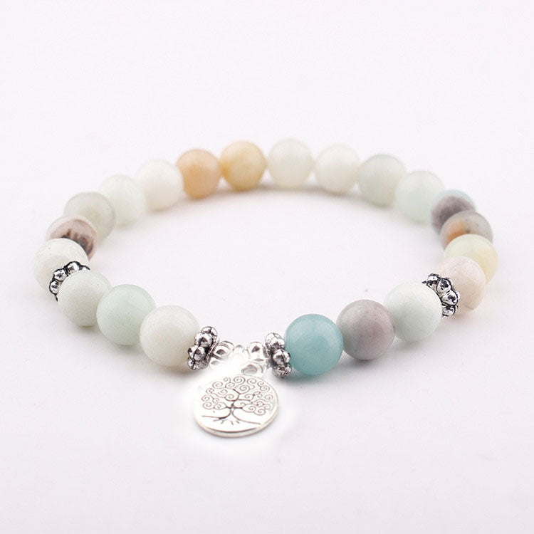 Namaste Wrist Mala Lotus Bracelet Natural Amazonite Meditation Healing Bracelet Mala Bracelet