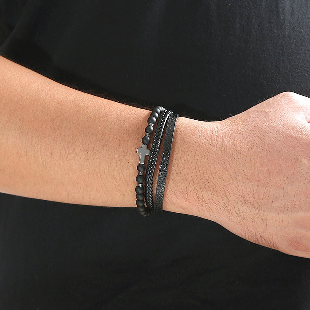 Bracelet Natural Stone Stainless Steel Bracelet Tiger Eye Stone Men's Cross Bracelet Jewelry