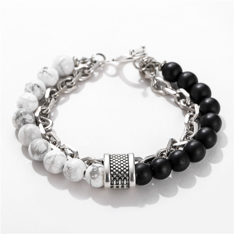 Fashion Punk Style Frosted Stone Chain Combination Geometric Men's Bracelet Bracelet Accessories