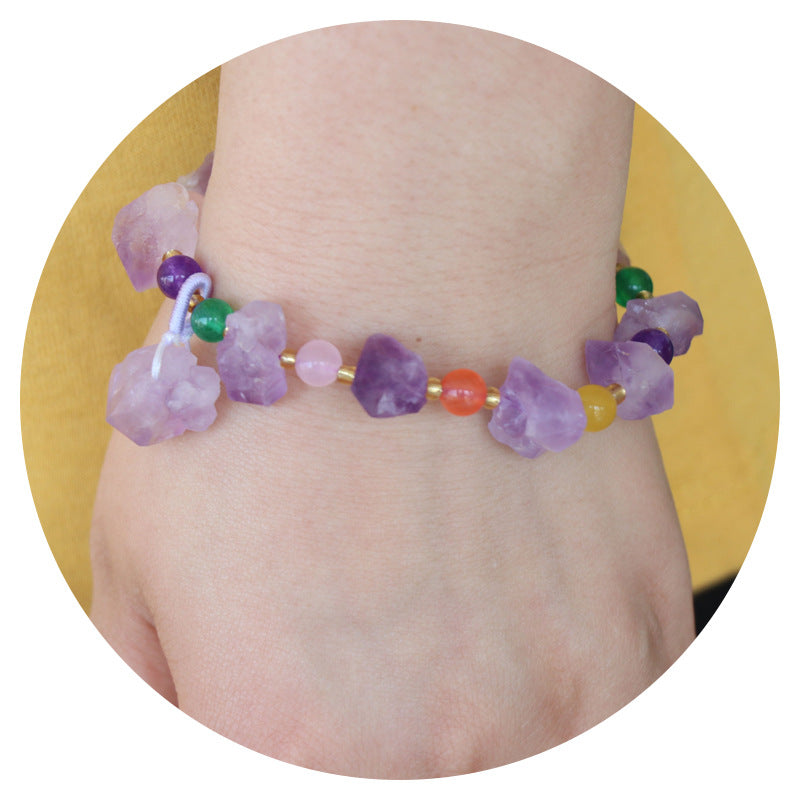 Lavender Amethyst Raw Stone Bracelet Amethyst Cluster Raw Amethyst Teeth European and American Style Bracelet