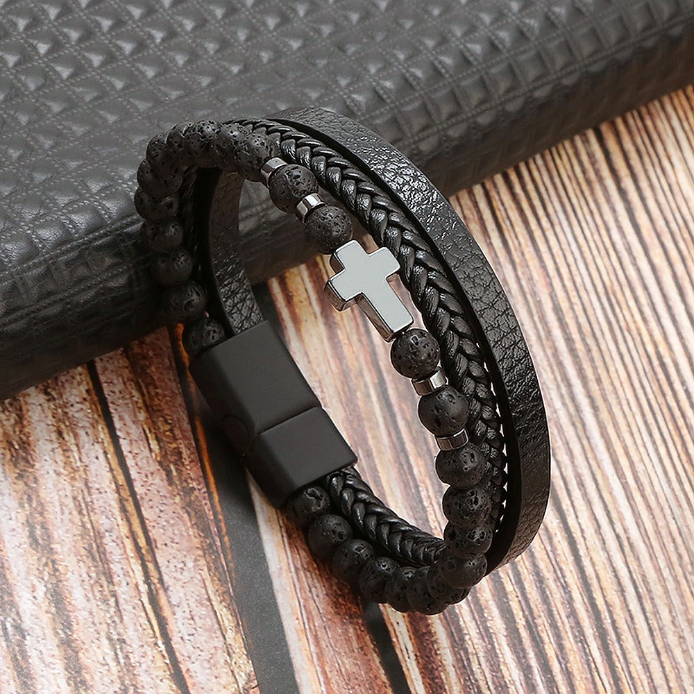 Bracelet Natural Stone Stainless Steel Bracelet Tiger Eye Stone Men's Cross Bracelet Jewelry