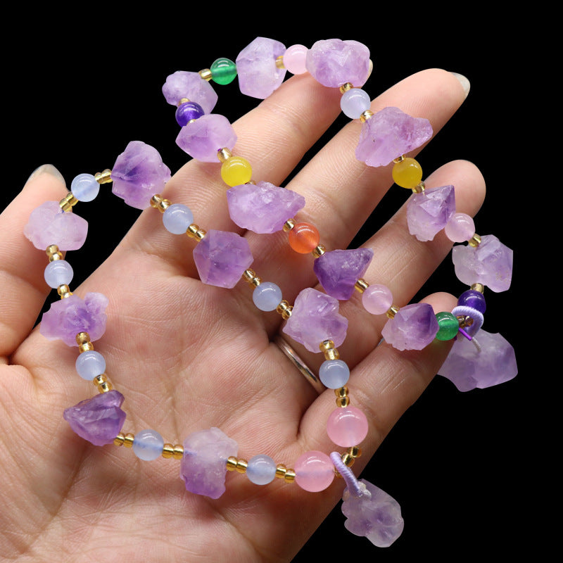 Lavender Amethyst Raw Stone Bracelet Amethyst Cluster Raw Amethyst Teeth European and American Style Bracelet