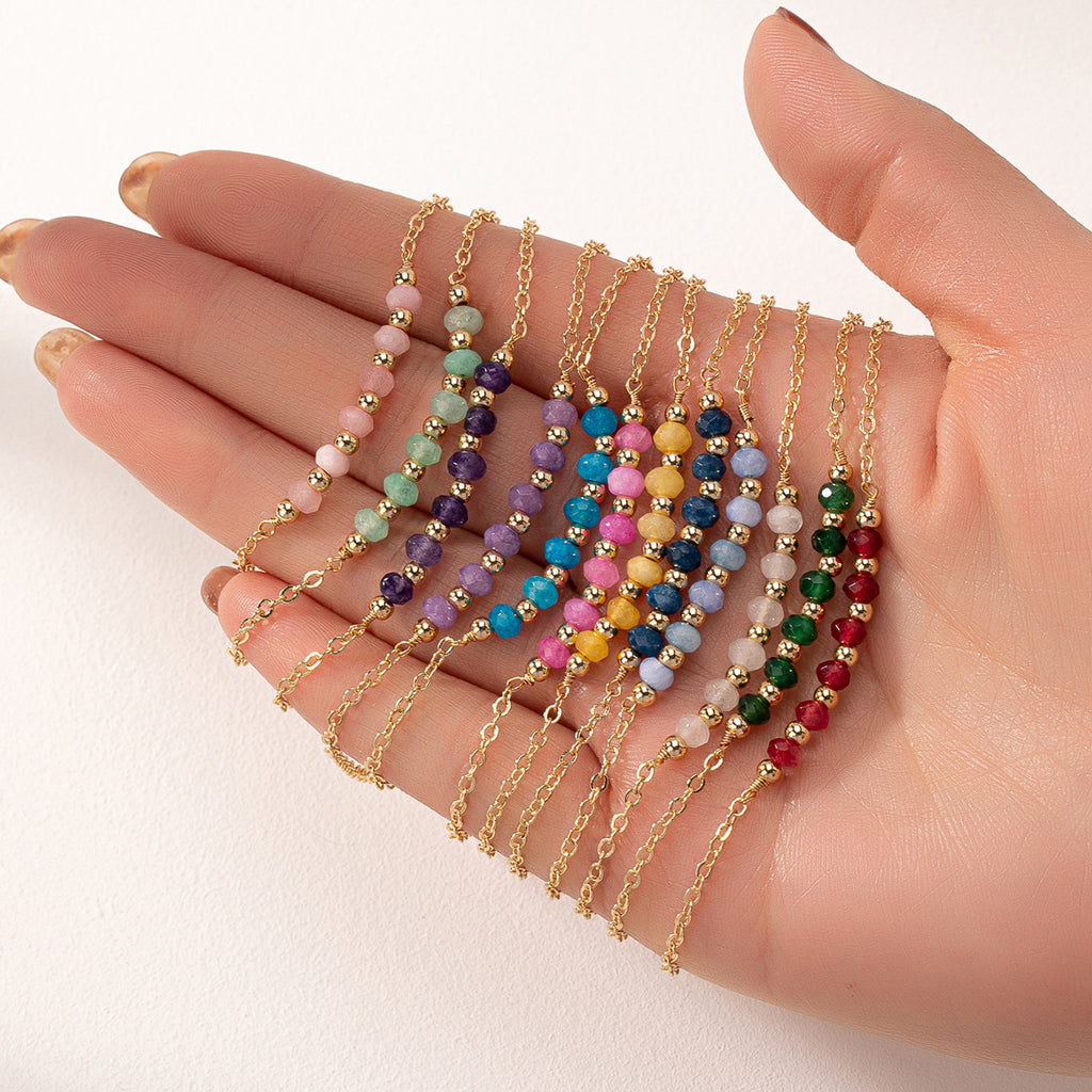 Multiple gem choices. Delicate chain natural stone bead bracelets