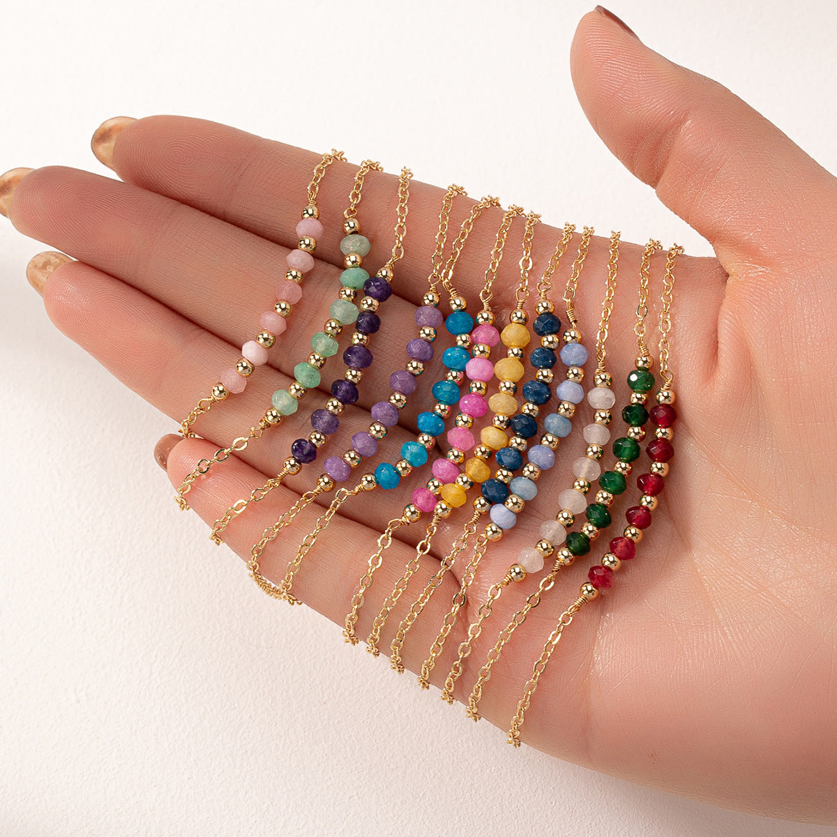 Multiple gem choices. Delicate chain natural stone bead bracelets