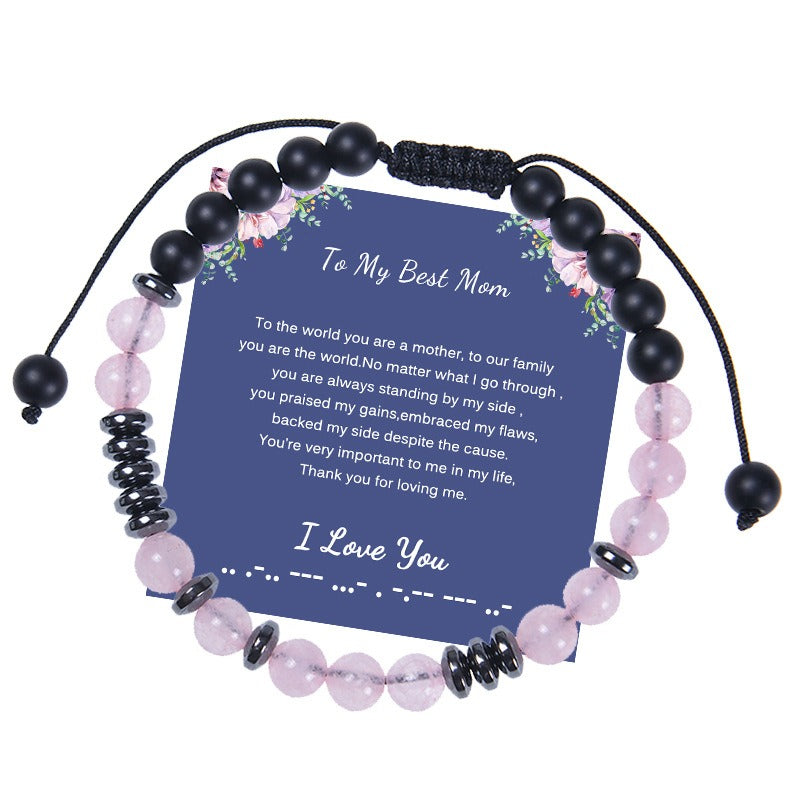 New To My Daughter Password Bracelet 6MM Powder Crystal Frosted Stone Bracelet