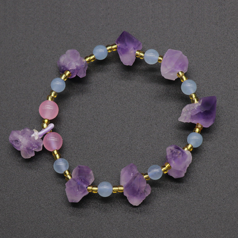 Lavender Amethyst Raw Stone Bracelet Amethyst Cluster Raw Amethyst Teeth European and American Style Bracelet