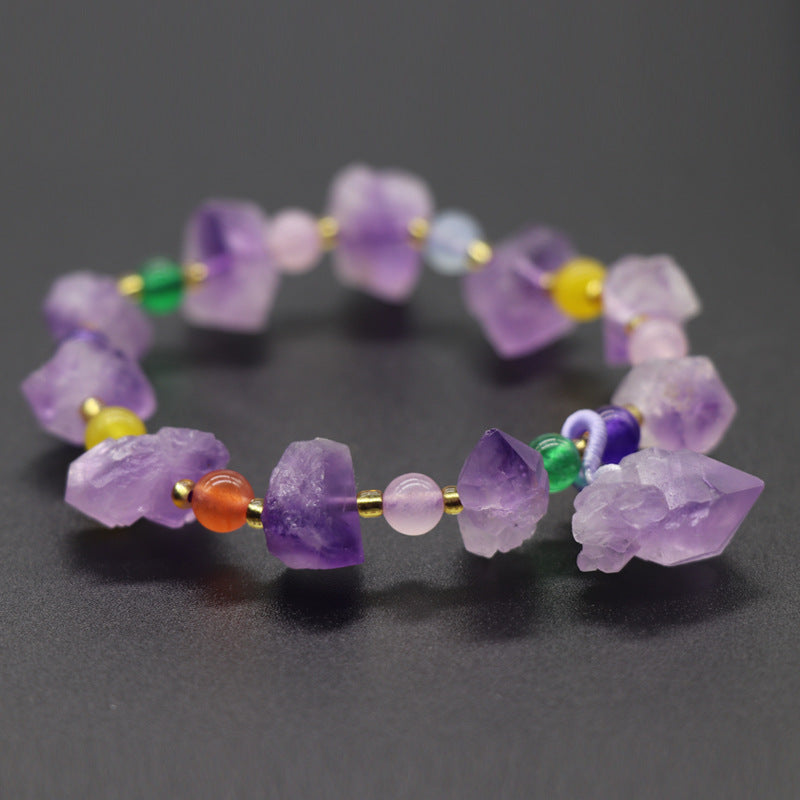 Lavender Amethyst Raw Stone Bracelet Amethyst Cluster Raw Amethyst Teeth European and American Style Bracelet