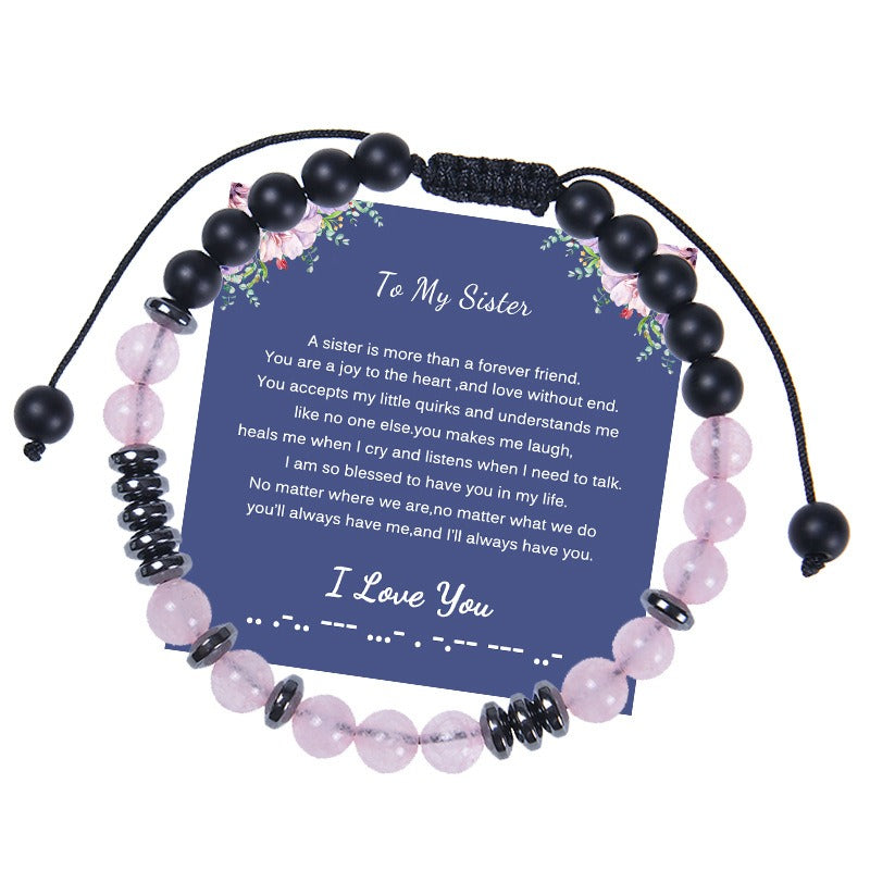 New To My Daughter Password Bracelet 6MM Powder Crystal Frosted Stone Bracelet