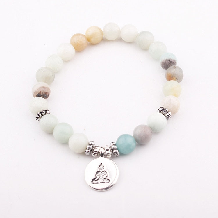 Namaste Wrist Mala Lotus Bracelet Natural Amazonite Meditation Healing Bracelet Mala Bracelet