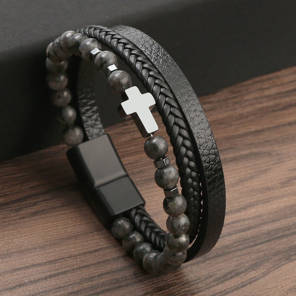 Bracelet Natural Stone Stainless Steel Bracelet Tiger Eye Stone Men's Cross Bracelet Jewelry