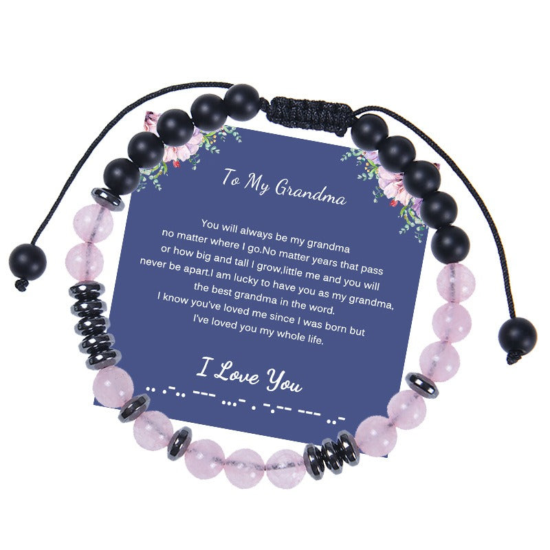 New To My Daughter Password Bracelet 6MM Powder Crystal Frosted Stone Bracelet