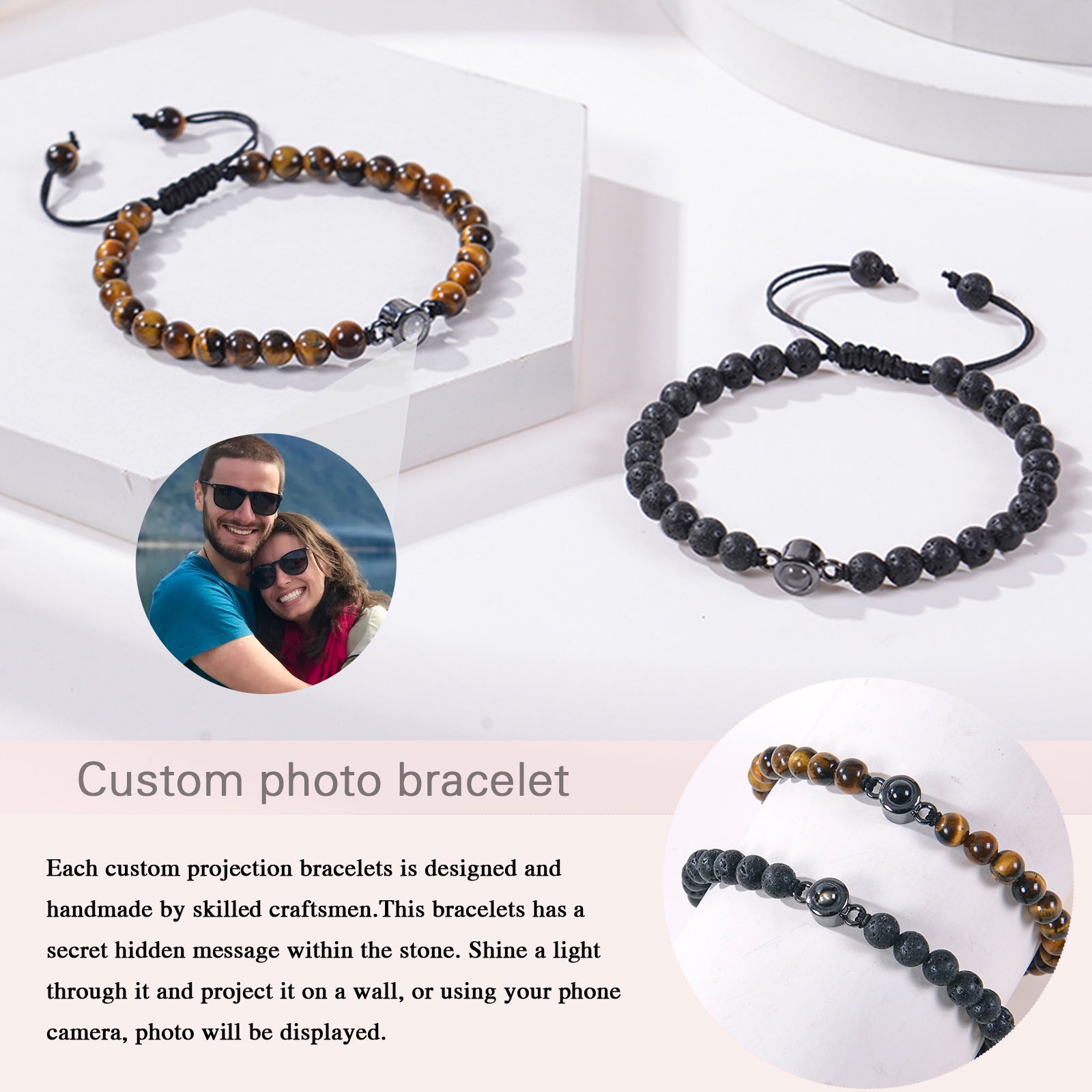 Multiple gemstone choices, photo projection bracelets