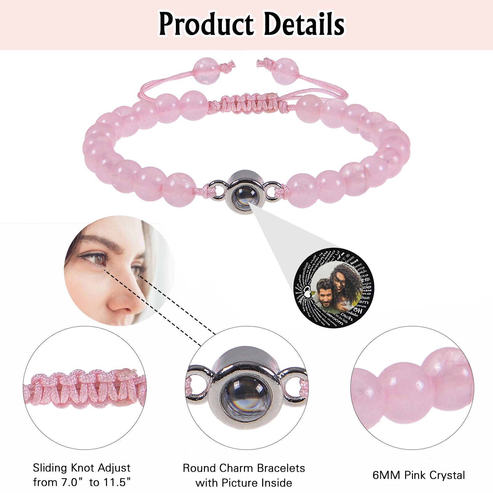 Multiple gemstone choices, photo projection bracelets