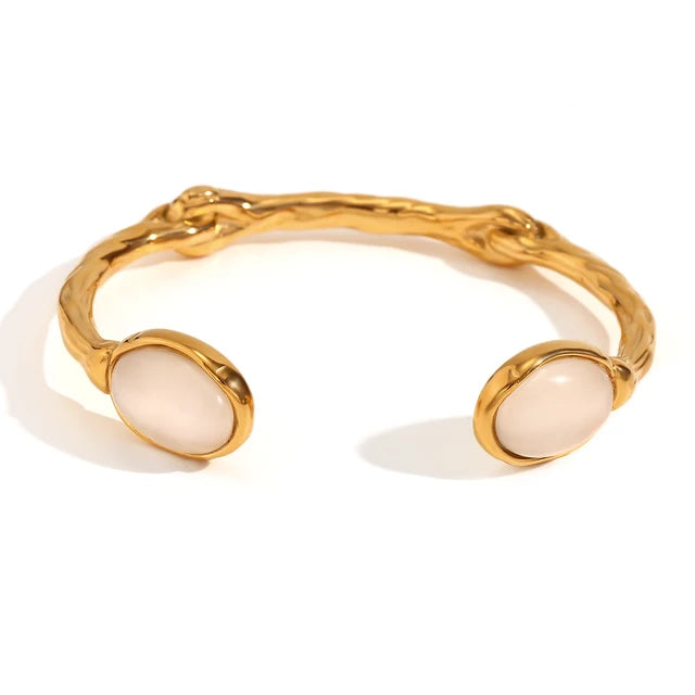 Natural Stones: Green Agate, Pink Crystal, 18K Gold Plated 316L Stainless Steel Bracelets