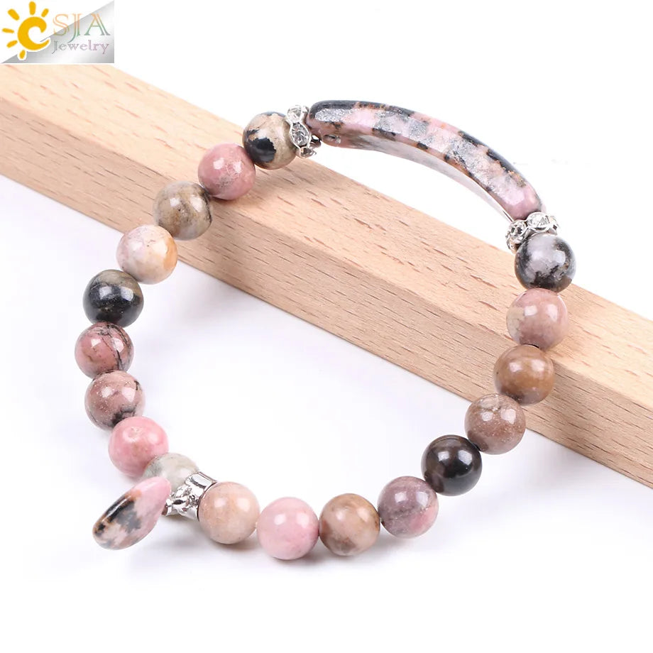Natural Gem Stone Bangles Line Rhodonite Love Heart Bracelets