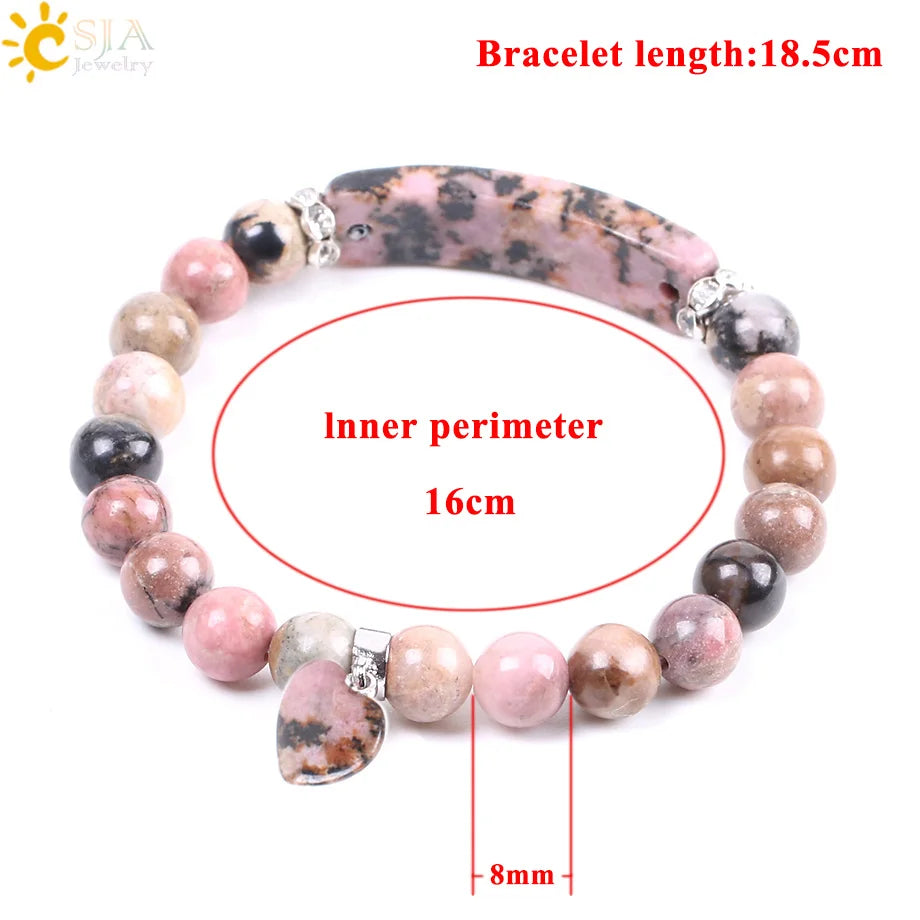Natural Gem Stone Bangles Line Rhodonite Love Heart Bracelets