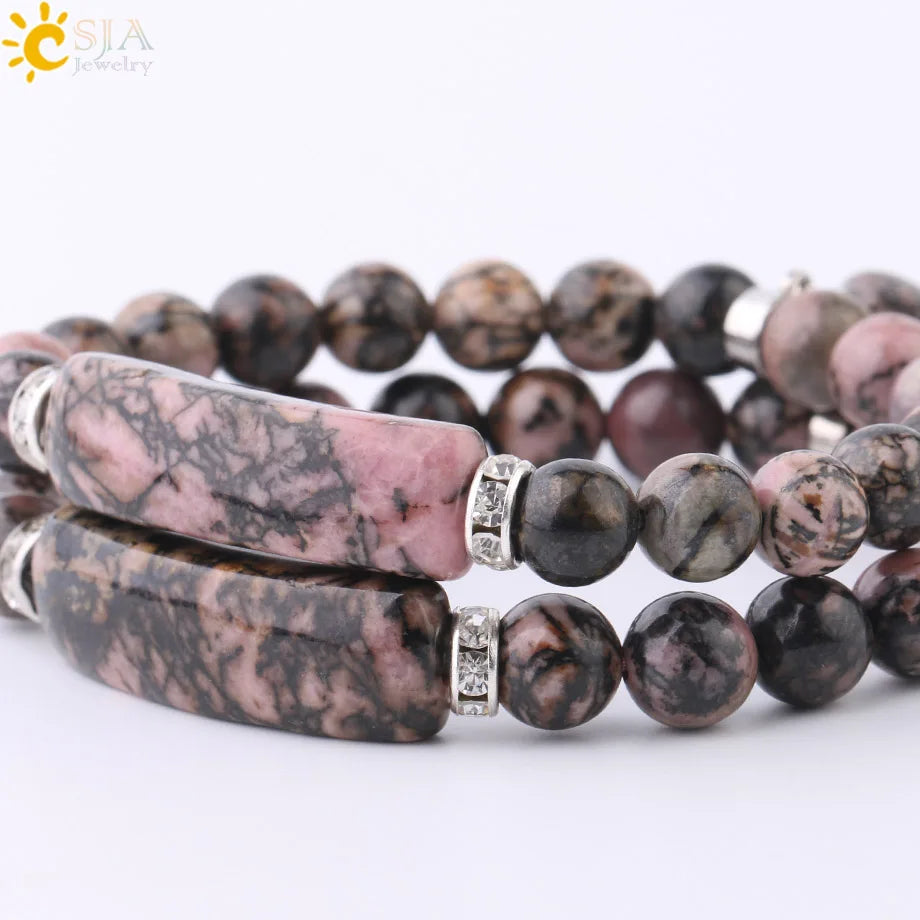 Natural Gem Stone Bangles Line Rhodonite Love Heart Bracelets