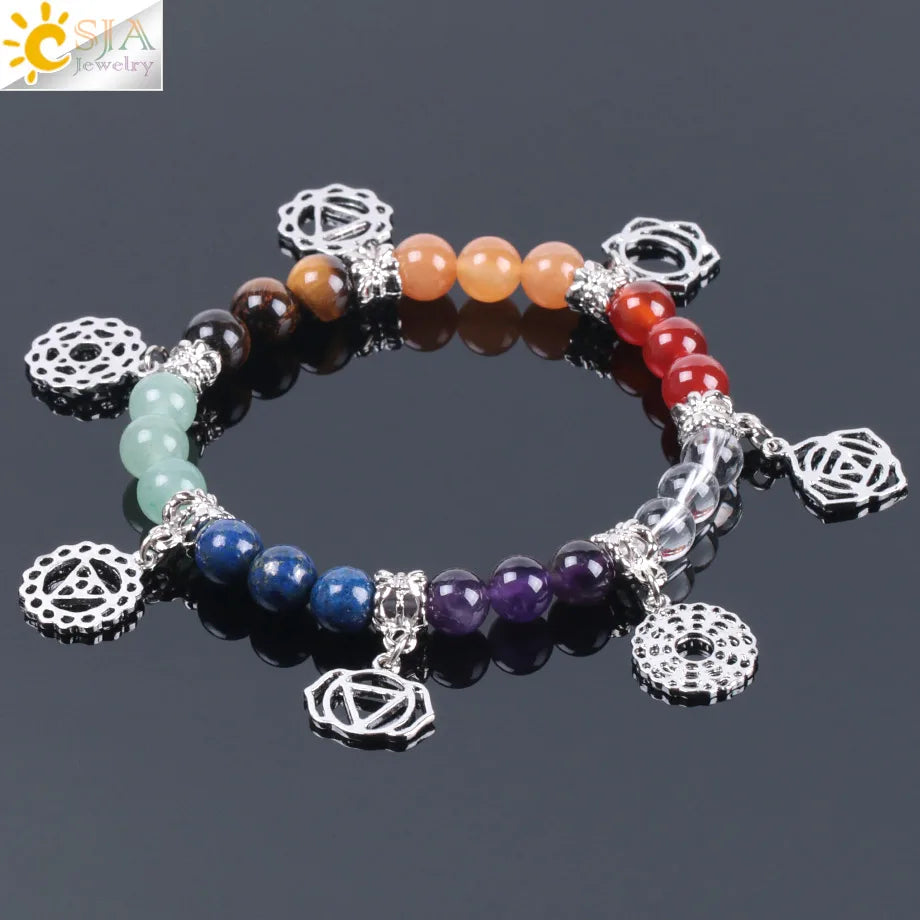 8mm 7 Chakra Bracelet Healing Balance Energy Beads Prayer Natural Stone