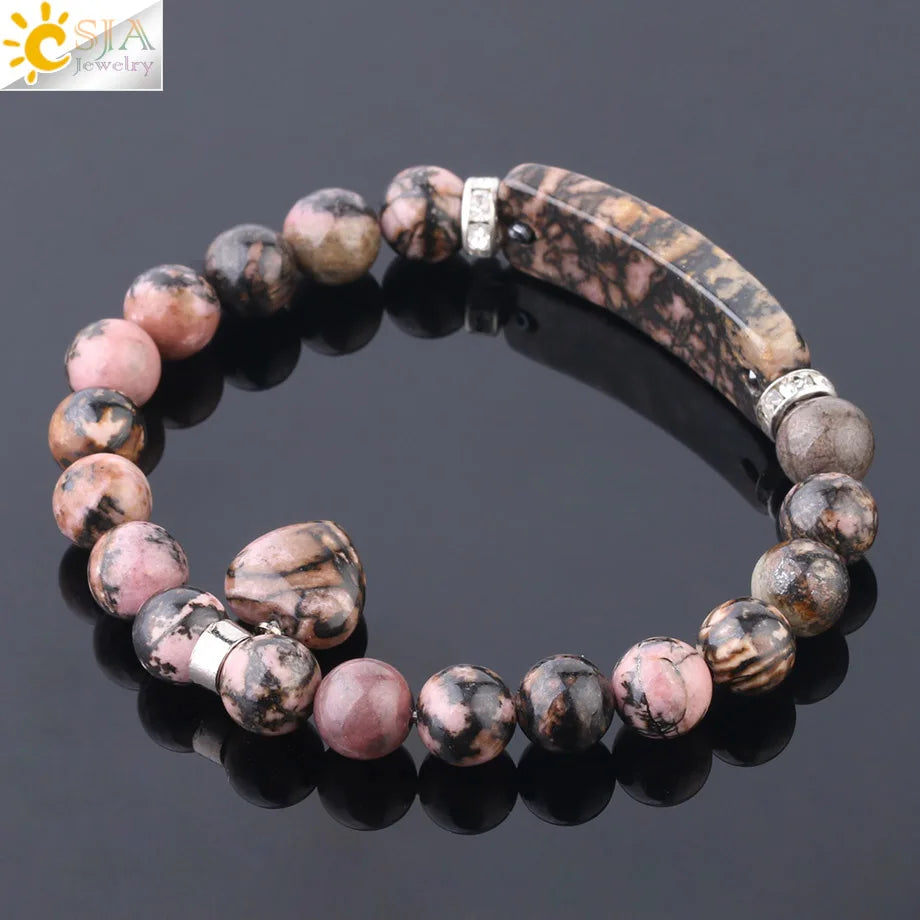 Natural Gem Stone Bangles Line Rhodonite Love Heart Bracelets